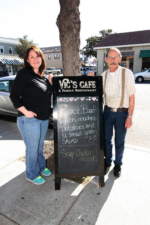 Larry Eastwood and his wife, Jan, have owned and operated Vic’s Cafe since 1973. He is pictured with their daughter Cheri, who is both Manager and Chef at the local eatery.