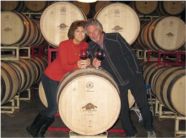 Marc and his wife Maggie Goldberg in barrel room